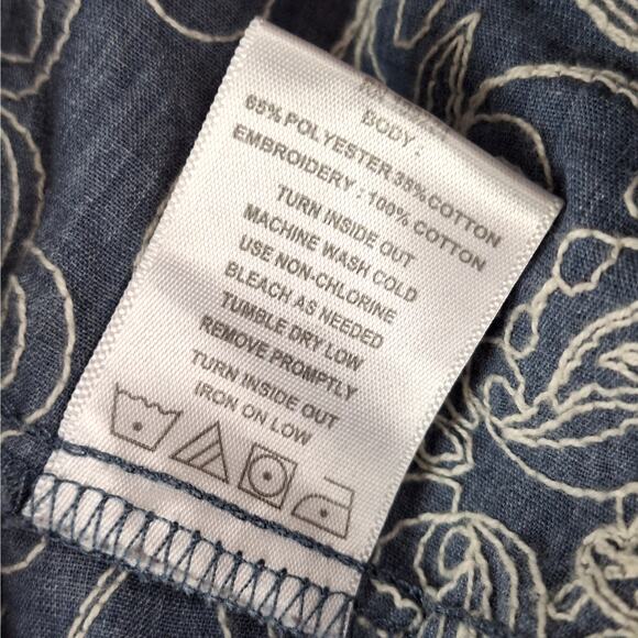 Womens Top XL Blue Boho Peasant Cottagecore Festival Chambray Floral Embroidered - Picture 6 of 7